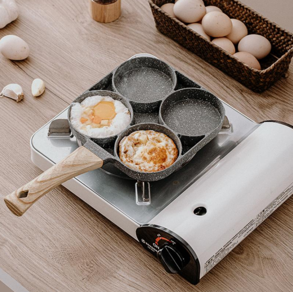Порционная алюминиевая сковородка сковорода с антипригарным покрытием frying pan (4 секции, съемная бакелитовая ручка)